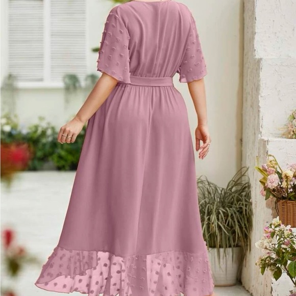 Luxe plus size belted wrap maxi dress dusty pink - Picture 3 of 6